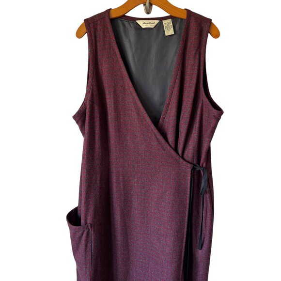 Eddie Bauer Wrap Maxi Dress V Neck Fringe Hem Plaid Sleeveless Lined Wool Blend - Picture 7 of 16